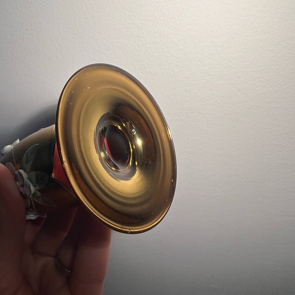 Vintage RTL Bohemian Pink Gold Floral Glass Vase Handmade Hand painted Mcm - Picture 8 of 12